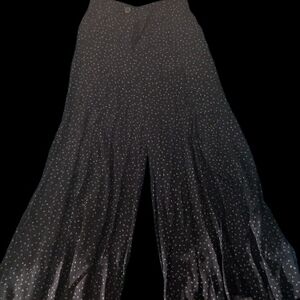 Anthropologie Black Wide Leg Pants with White Dots